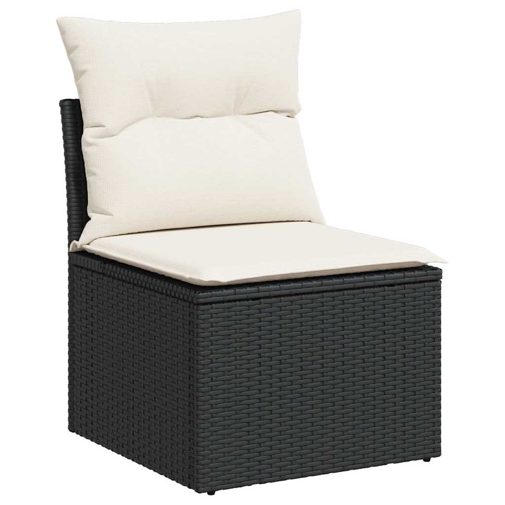 Salon de jardin 6 pcs avec coussins noir résine tressée