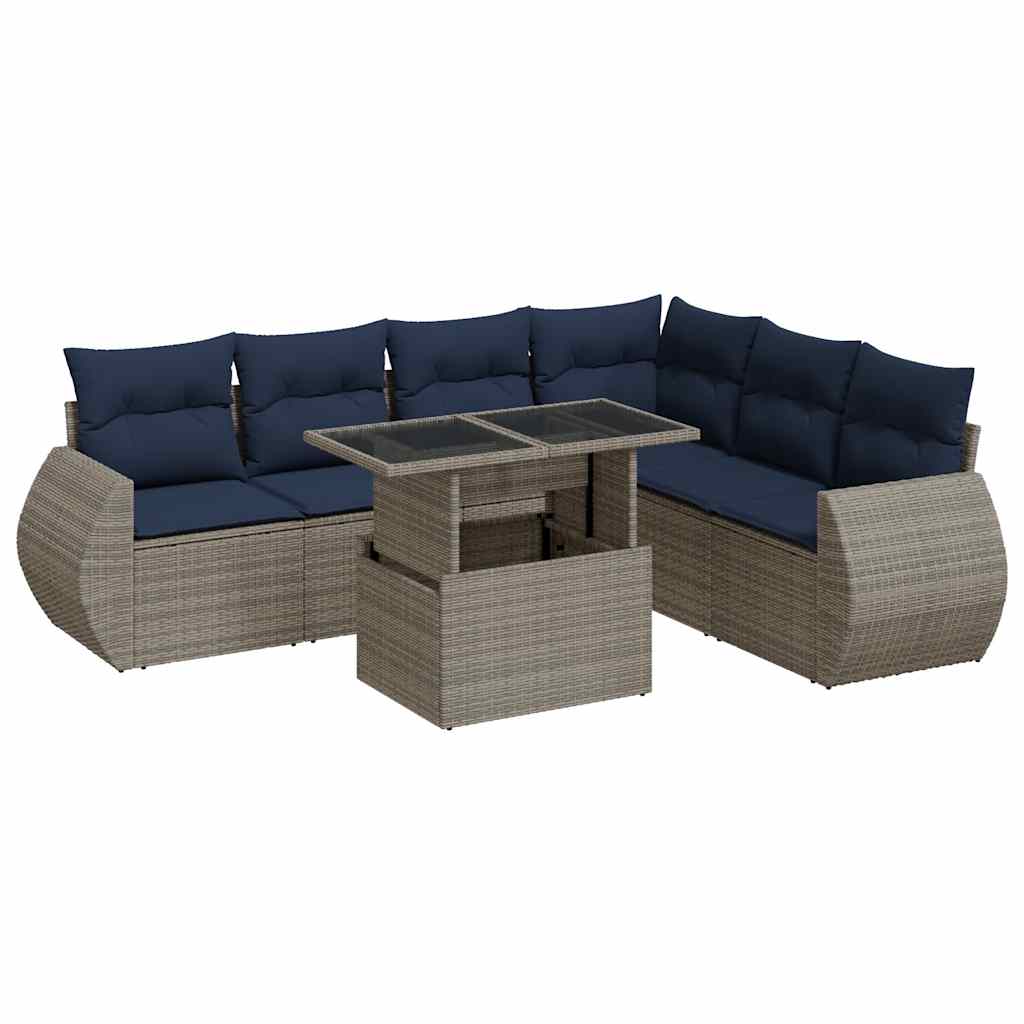 Salon de jardin avec coussins 7 pcs gris résine tressée acacia
