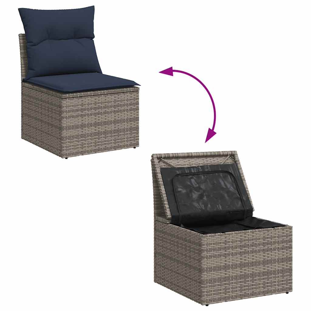 Salon de jardin avec coussins 7 pcs gris résine tressée acacia