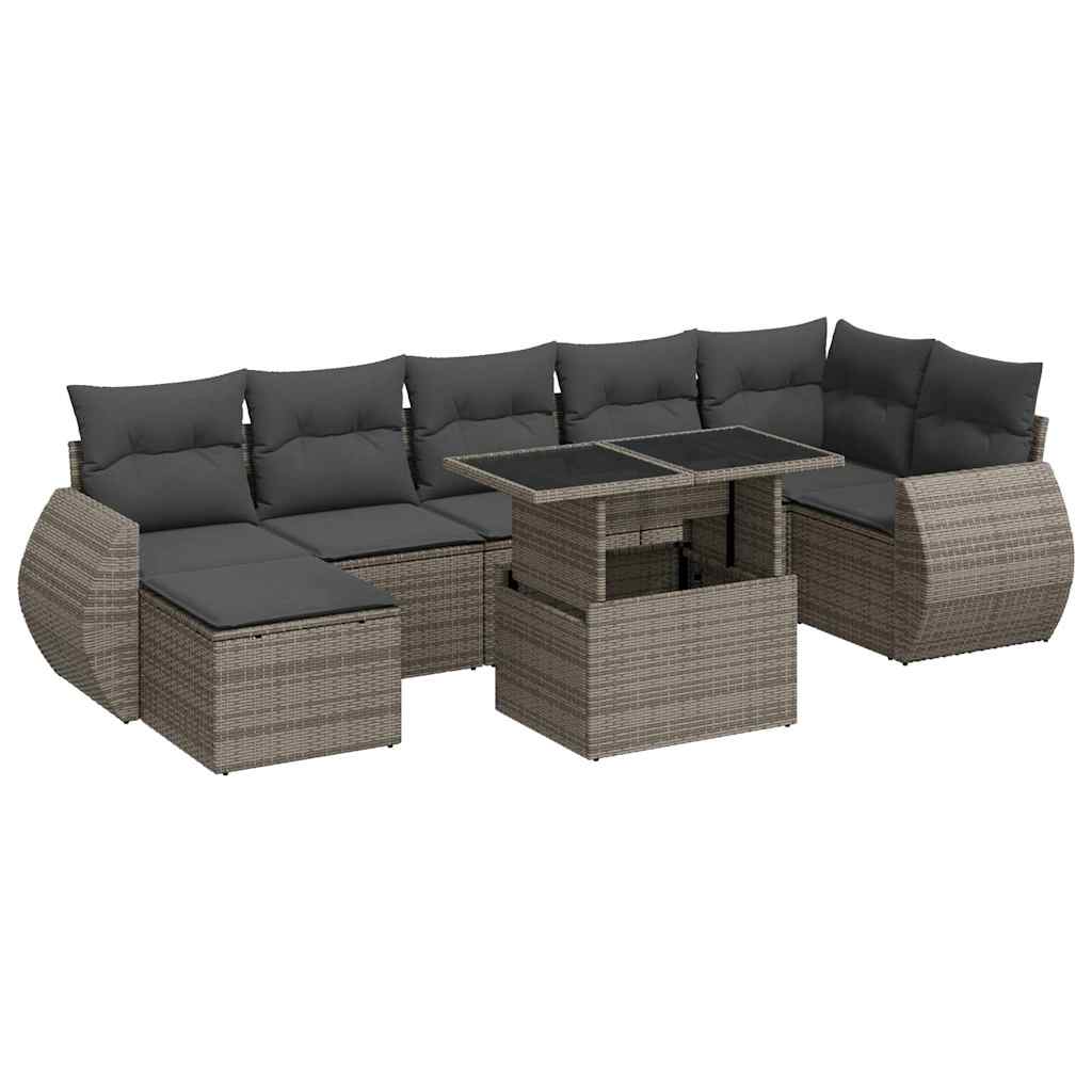 Salon de jardin 8 pcs avec coussins gris résine tressée