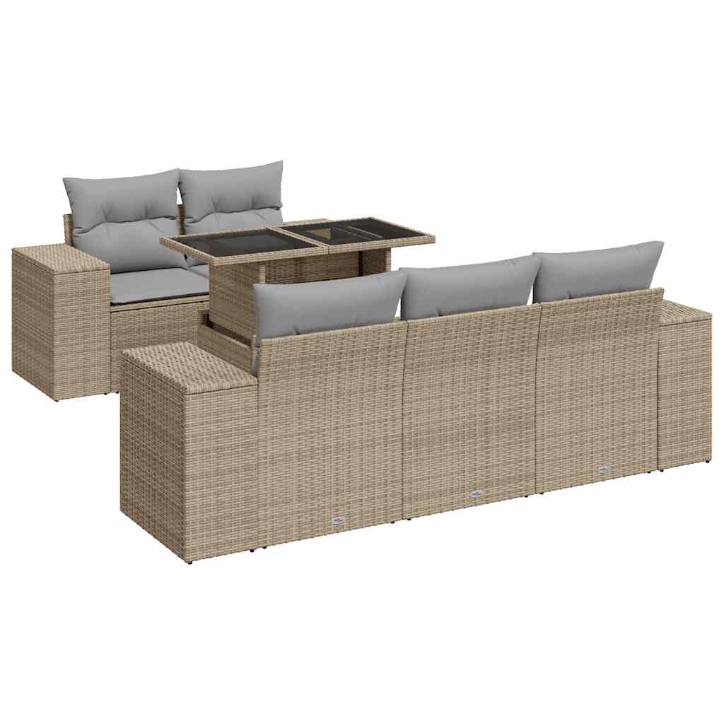 Salon de jardin avec coussins 6 pcs beige résine tressée