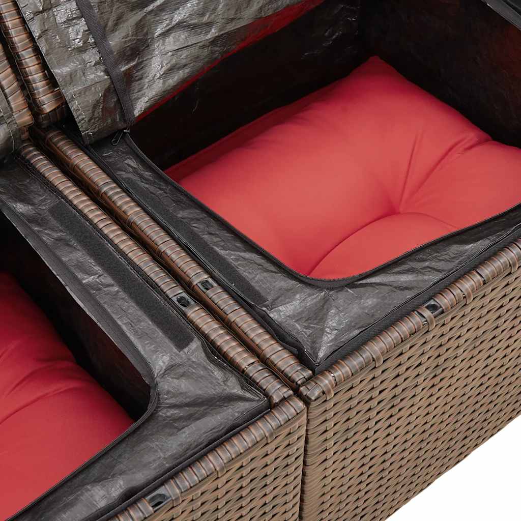 Salon de jardin avec coussins 7pcs marron résine tressée acacia