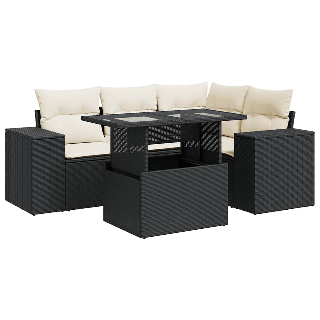 Salon de jardin 5 pcs avec coussins noir résine tressée