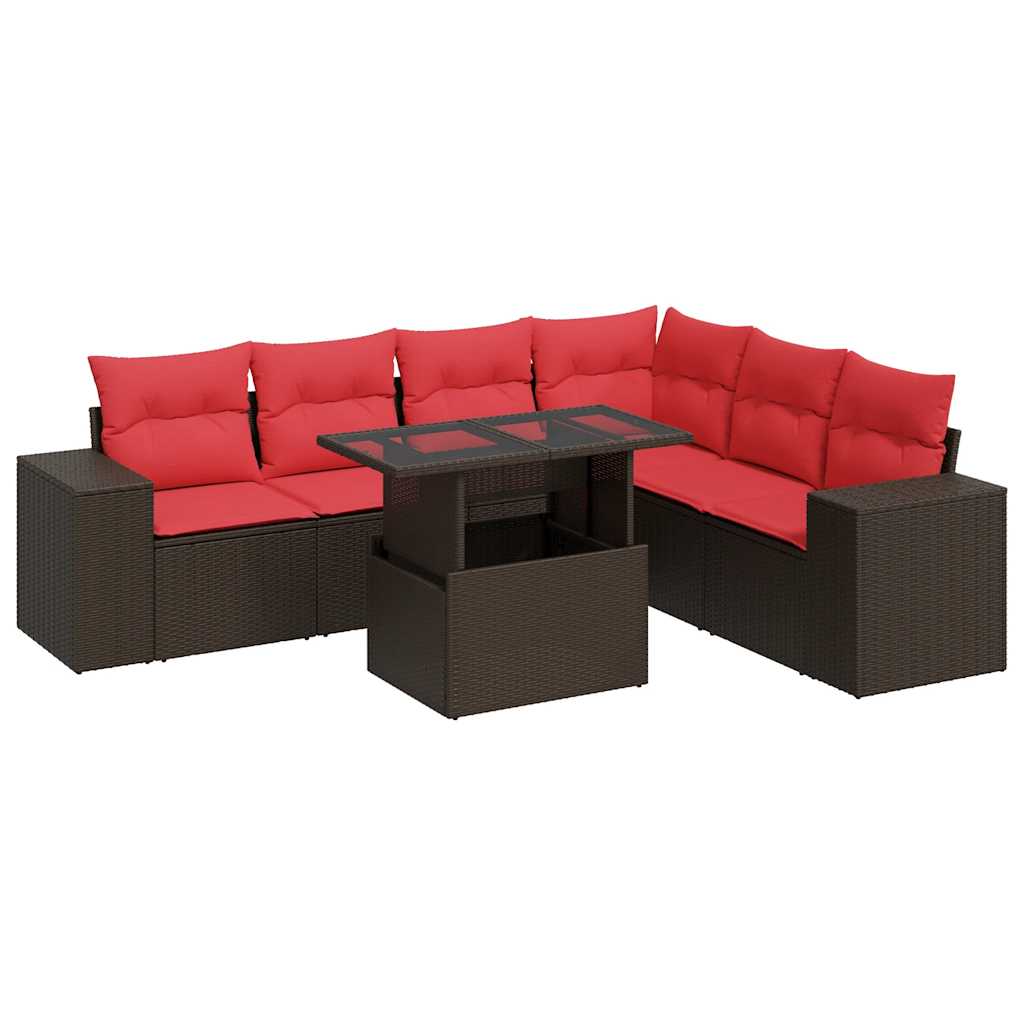 Salon de jardin et coussins 7 pcs marron résine tressée acacia