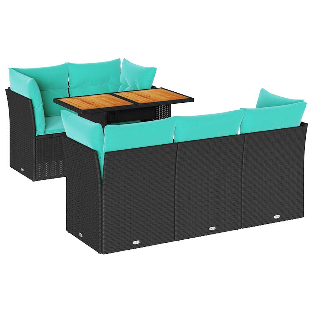 Salon de jardin 6 pcs avec coussins noir résine tressée