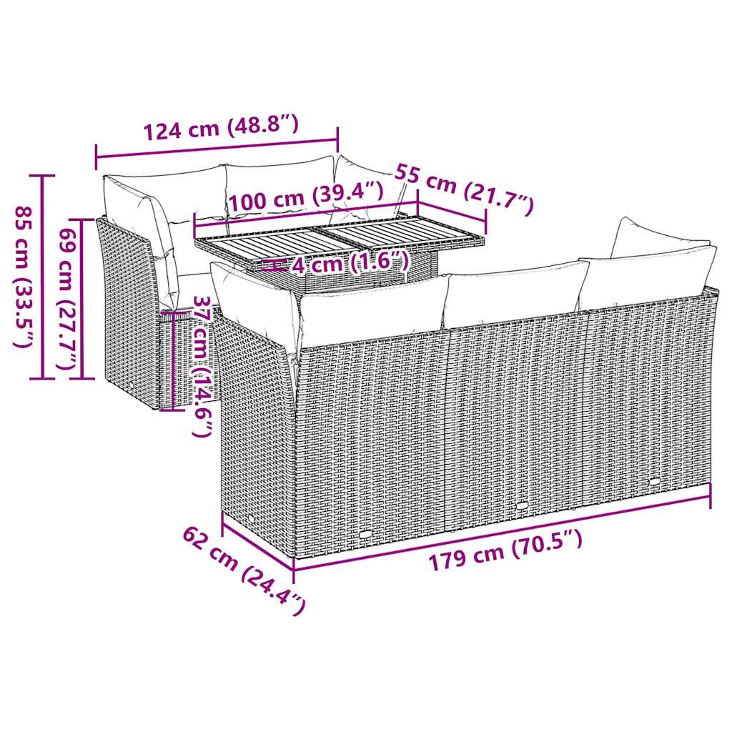Salon de jardin avec coussins 6 pcs beige résine tressée