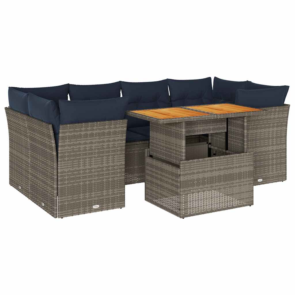 Salon de jardin avec coussins 7 pcs gris résine tressée