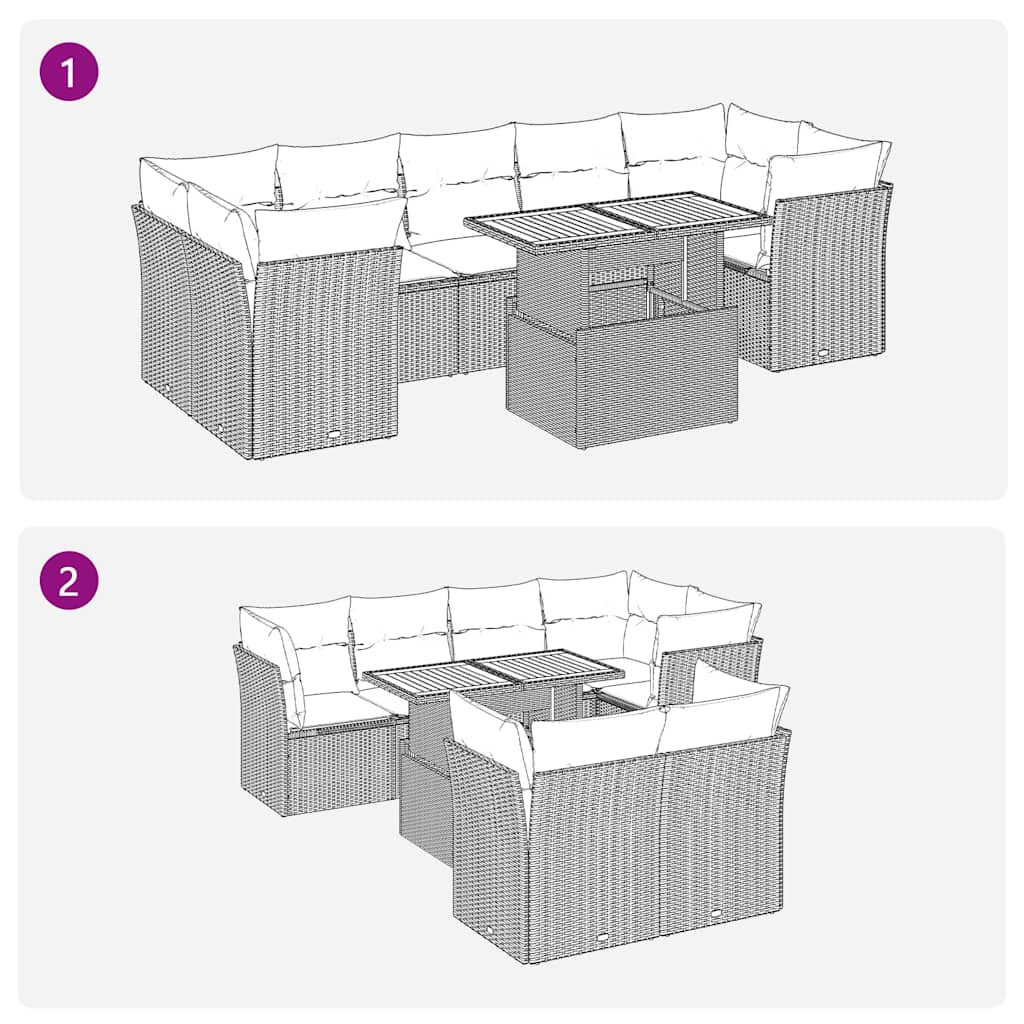 Salon de jardin avec coussins 8 pcs beige résine tressée
