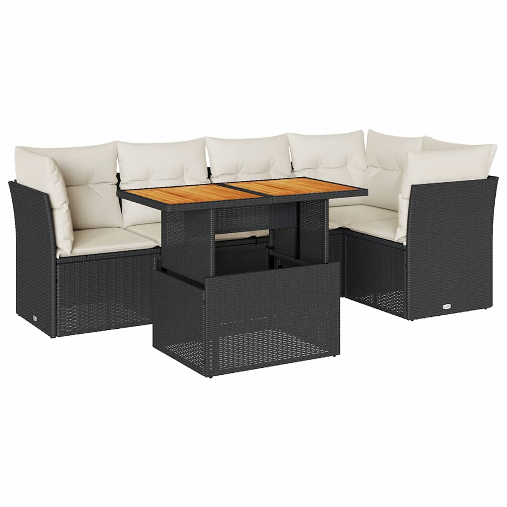 Salon de jardin 6 pcs avec coussins noir résine tressée