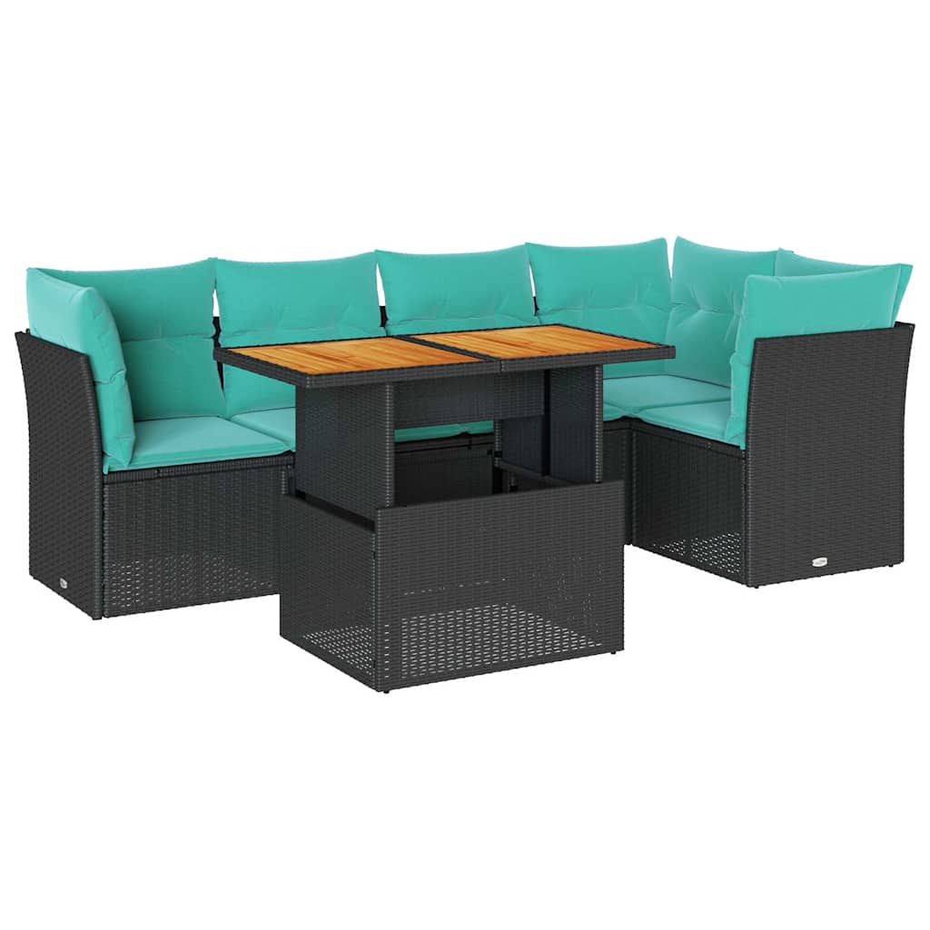 Salon de jardin 6 pcs avec coussins noir résine tressée