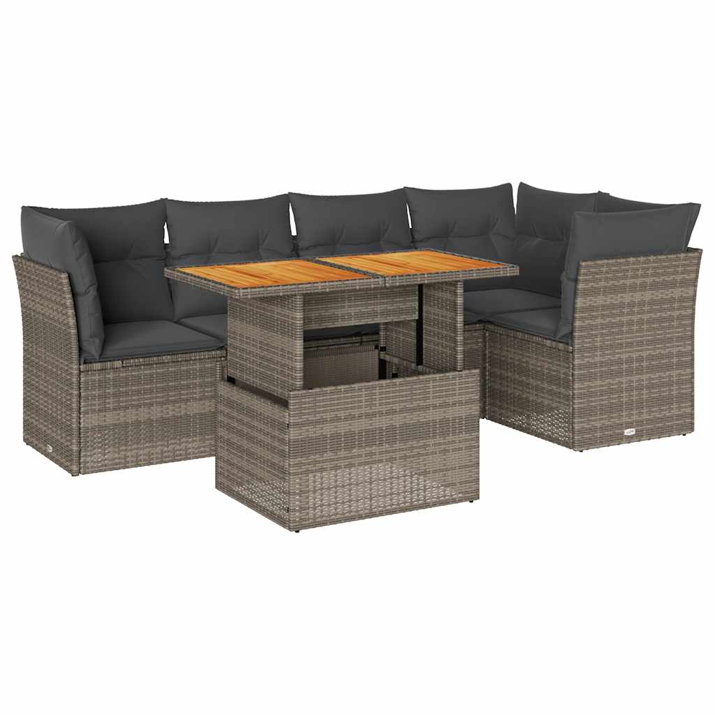 Salon de jardin 6 pcs avec coussins gris résine tressée