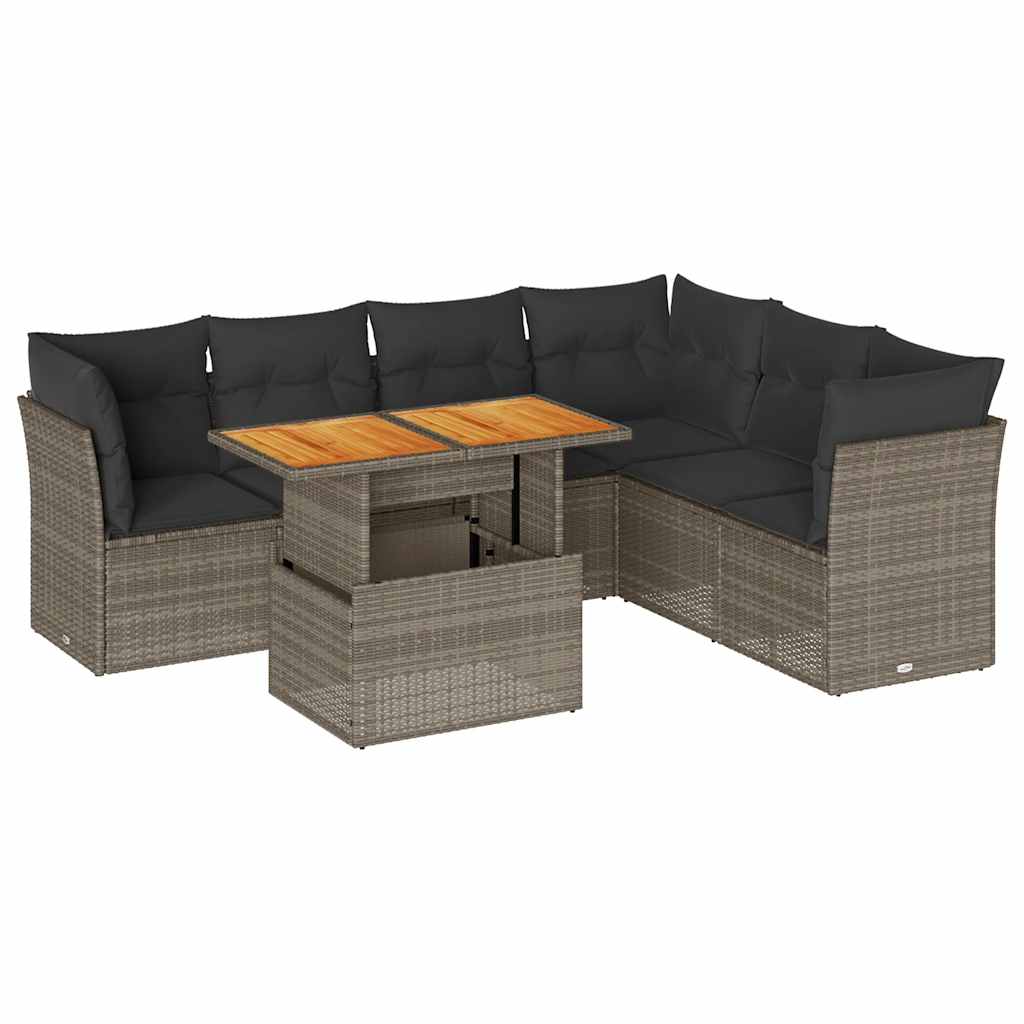 Salon de jardin avec coussins 7 pcs gris résine tressée