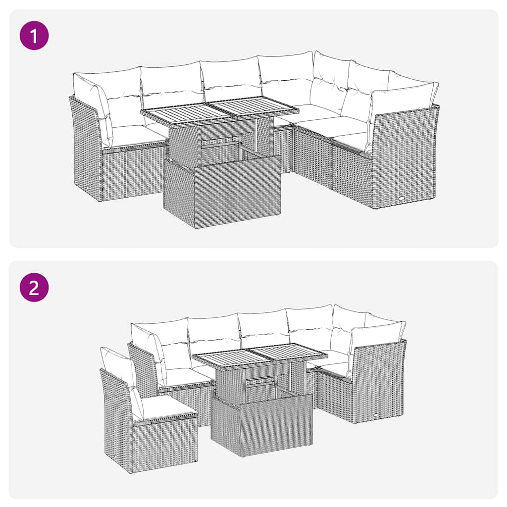 Salon de jardin avec coussins 7 pcs gris résine tressée