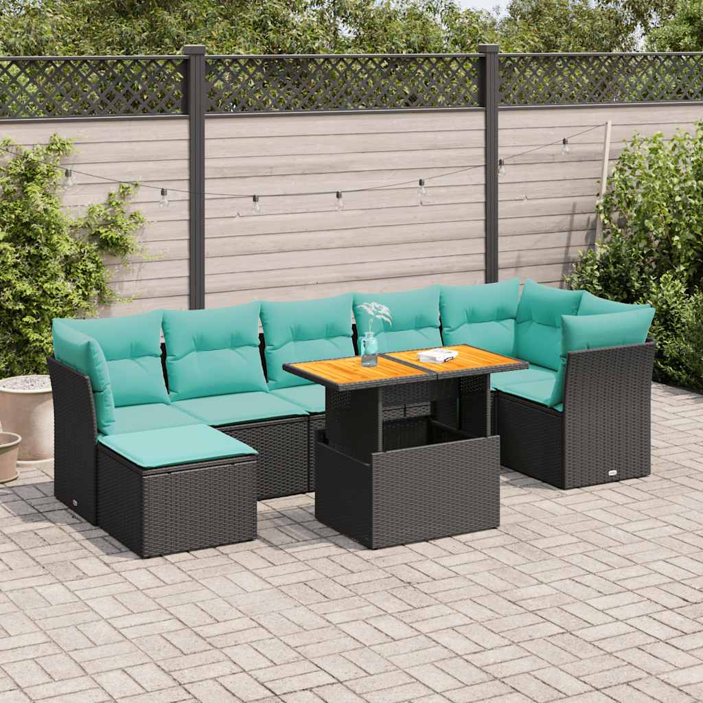Salon de jardin 8 pcs avec coussins noir résine tressée