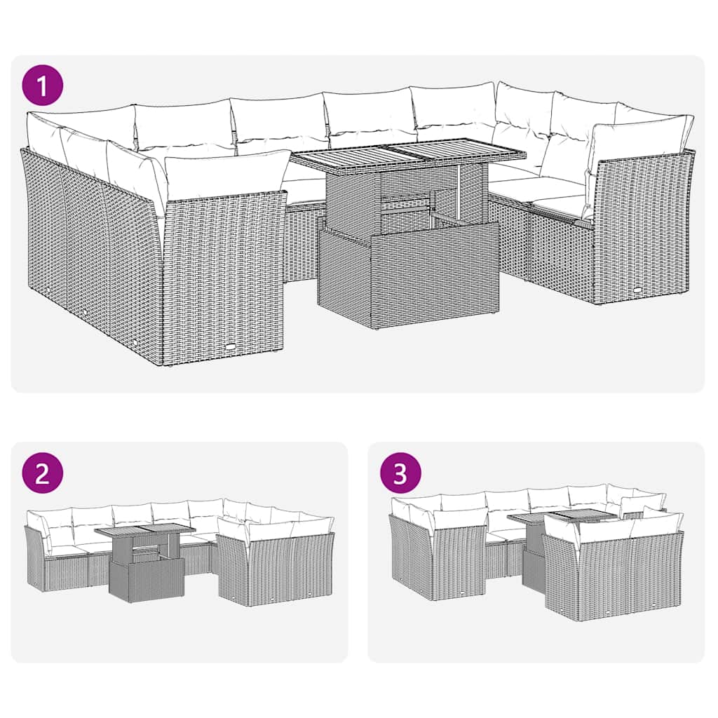 Salon de jardin avec coussins 10 pcs gris résine tressée