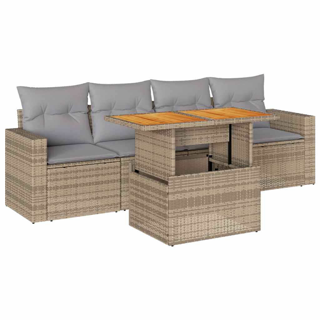 Salon de jardin avec coussins 5 pcs beige résine tressée