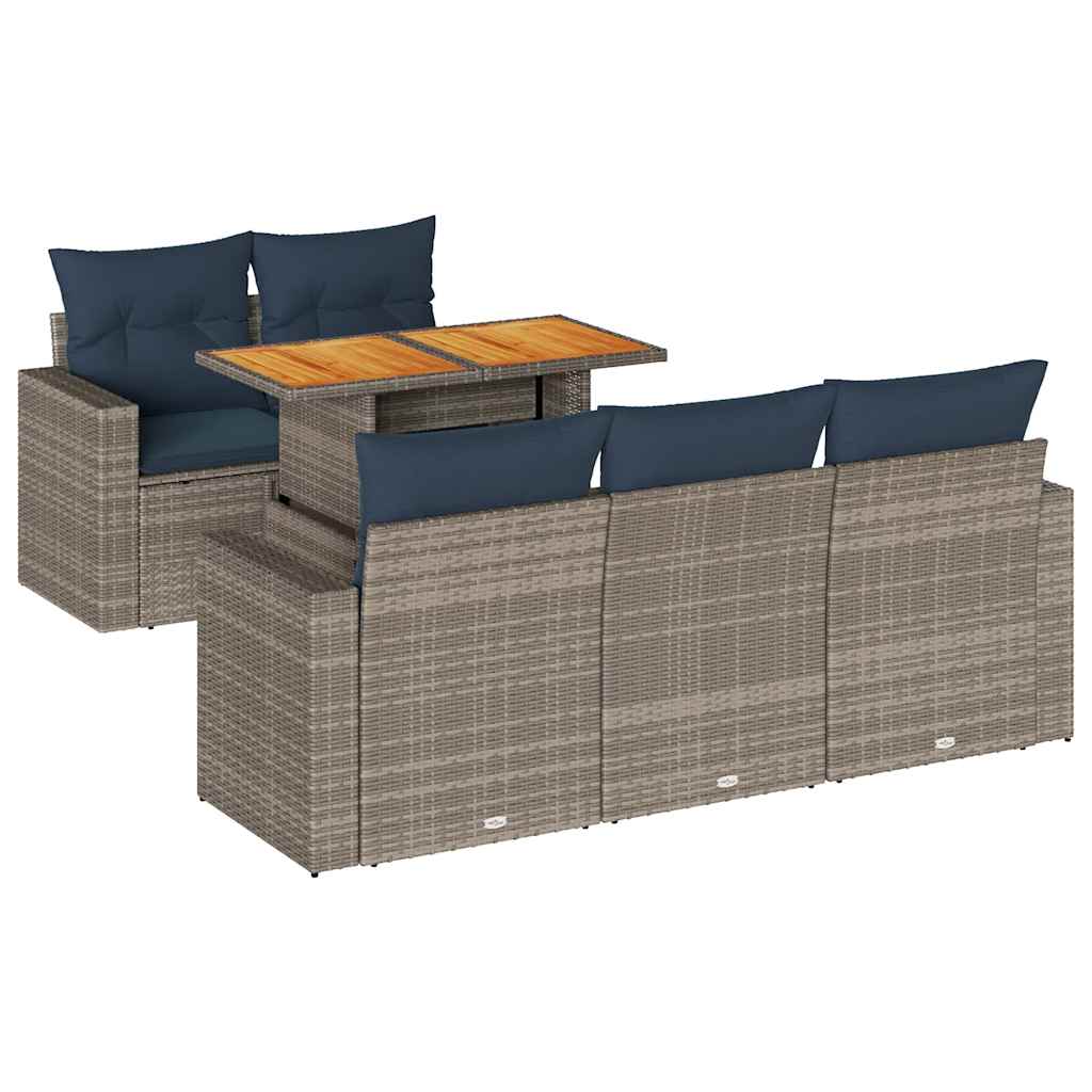 Salon de jardin 6 pcs avec coussins gris résine tressée