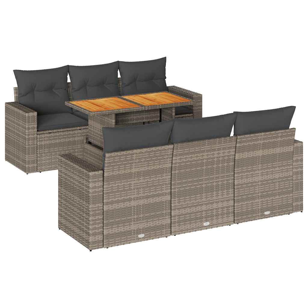 Salon de jardin avec coussins 7 pcs gris résine tressée