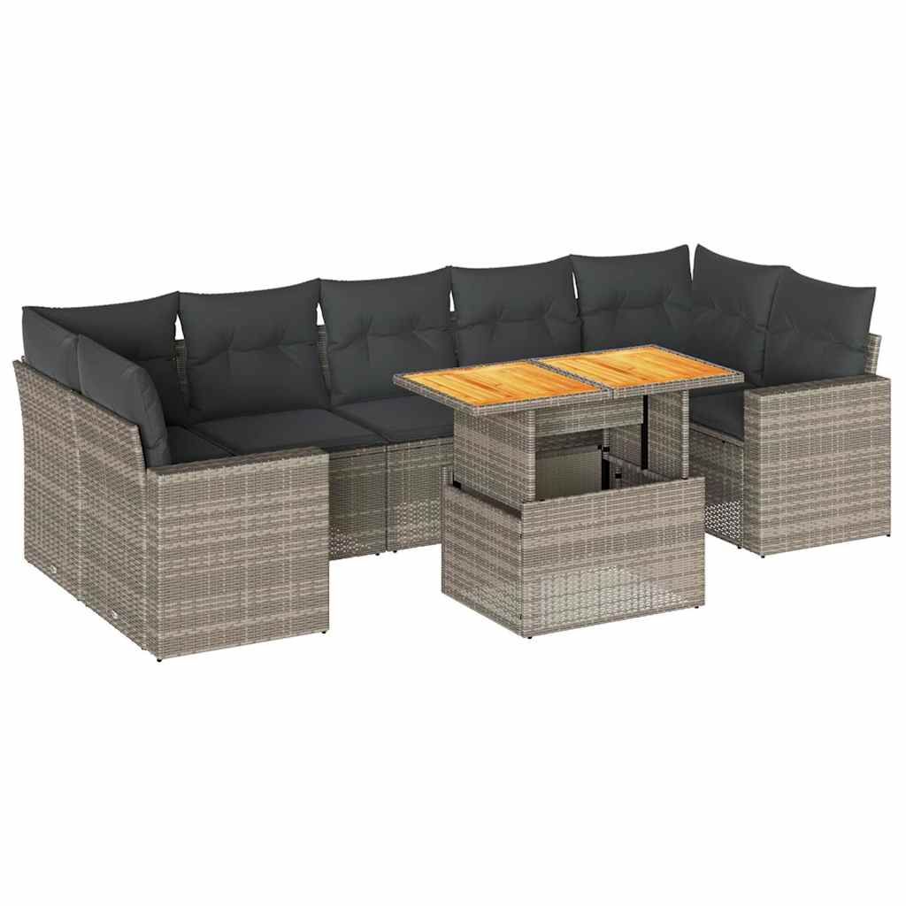 Salon de jardin 8 pcs avec coussins gris résine tressée