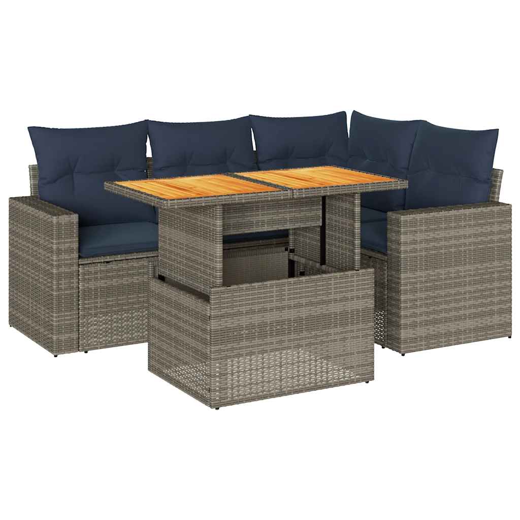 Salon de jardin 5 pcs avec coussins gris résine tressée