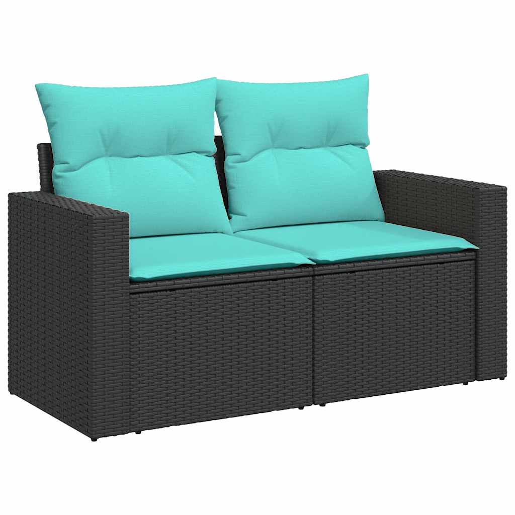 Salon de jardin 7 pcs avec coussins noir résine tressée