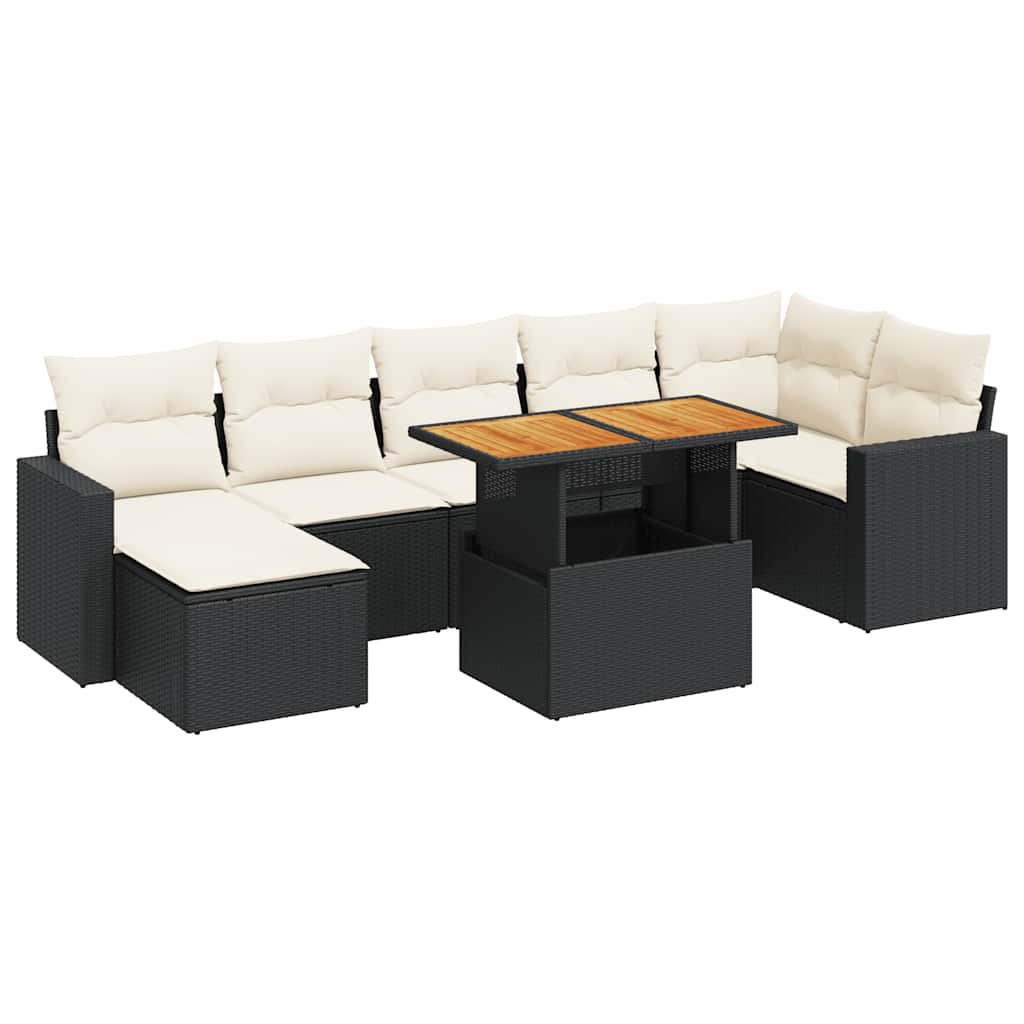 Salon de jardin 8 pcs avec coussins noir résine tressée