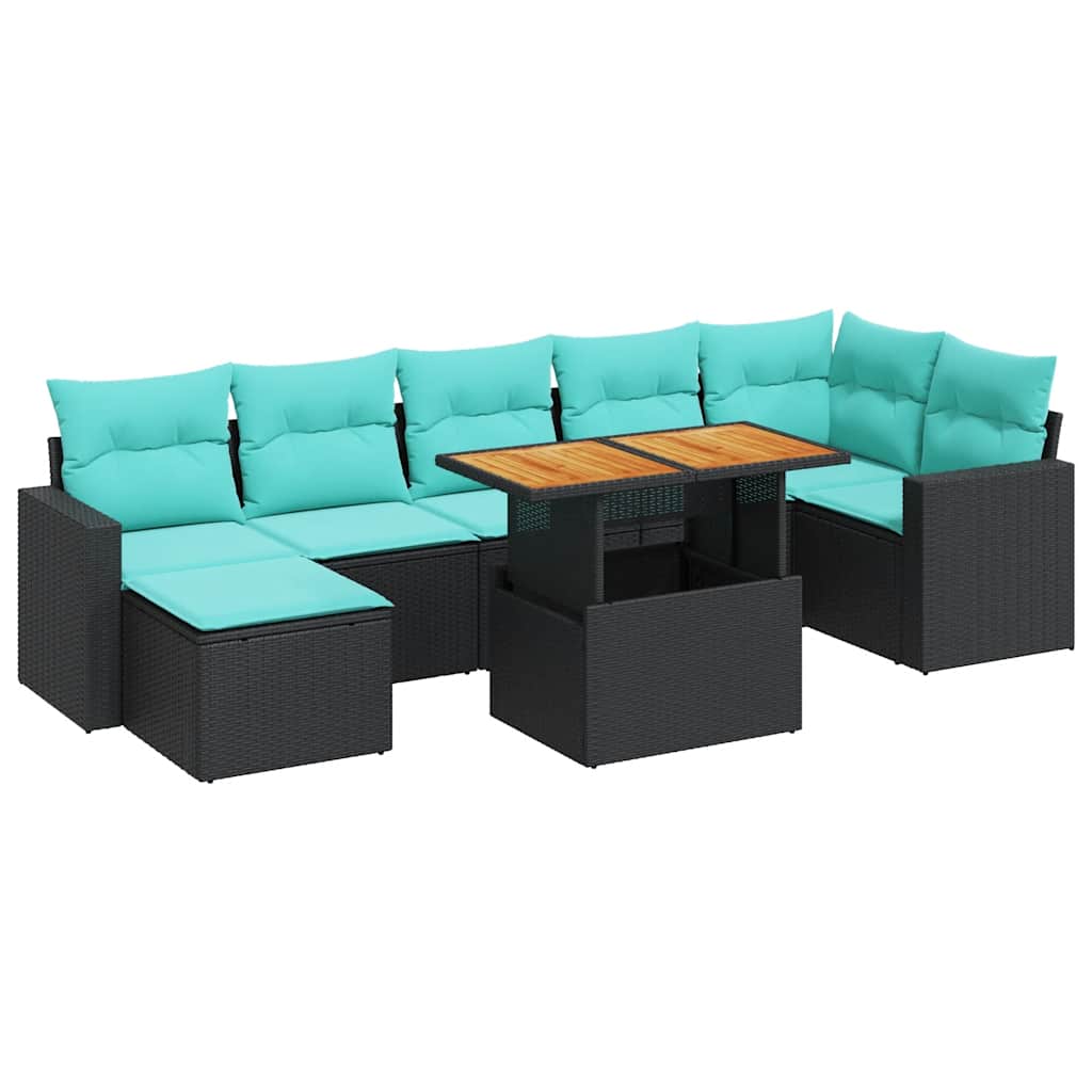 Salon de jardin 8 pcs avec coussins noir résine tressée