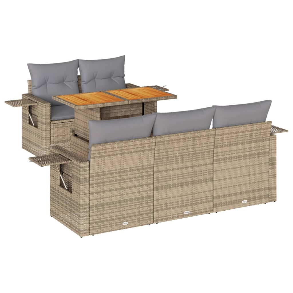 Salon de jardin avec coussins 6 pcs beige résine tressée