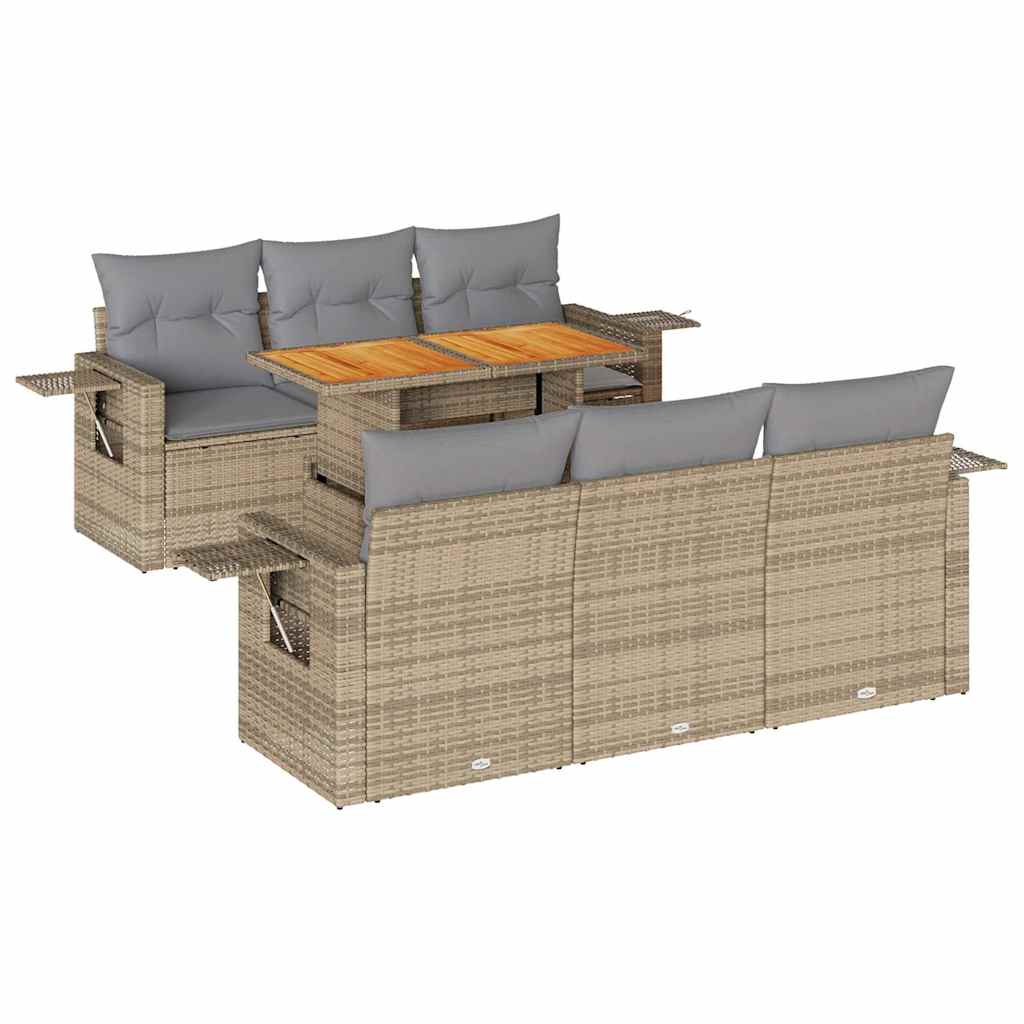 Salon de jardin avec coussins 7 pcs beige résine tressée