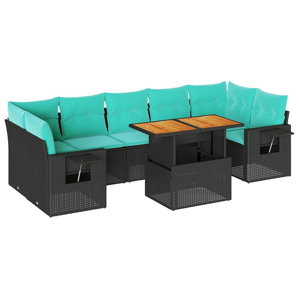 Salon de jardin 8 pcs avec coussins noir résine tressée