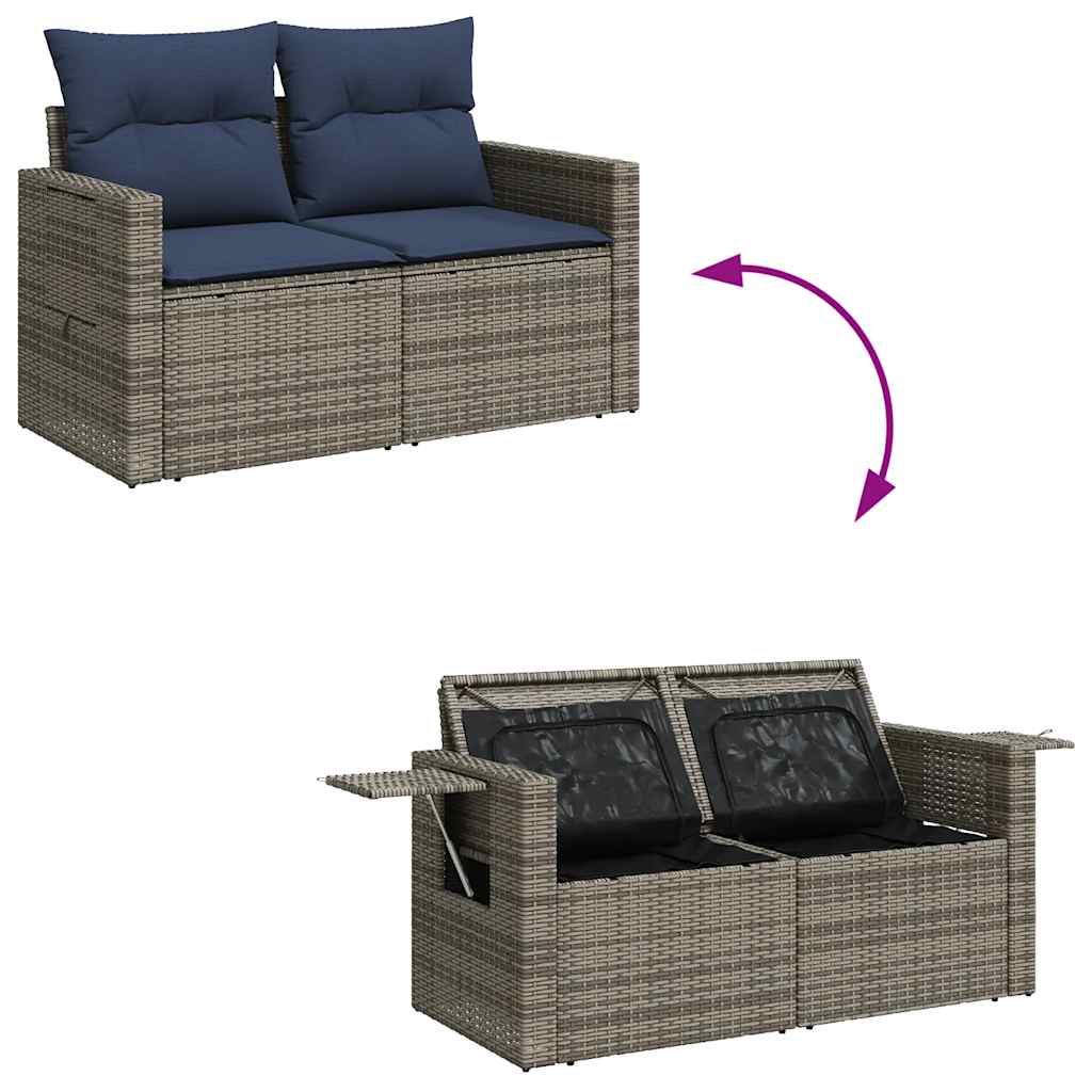 Salon de jardin 8 pcs avec coussins gris résine tressée