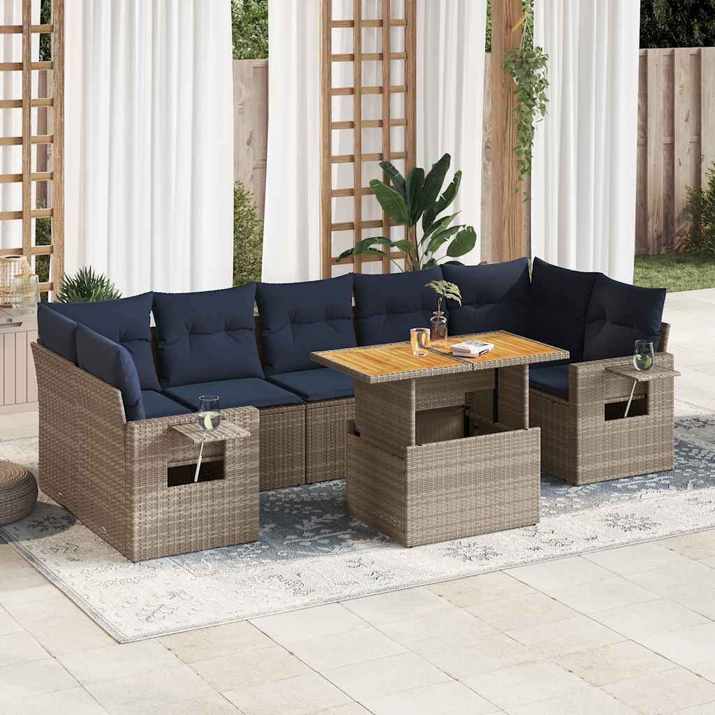 Salon de jardin 8 pcs avec coussins gris résine tressée