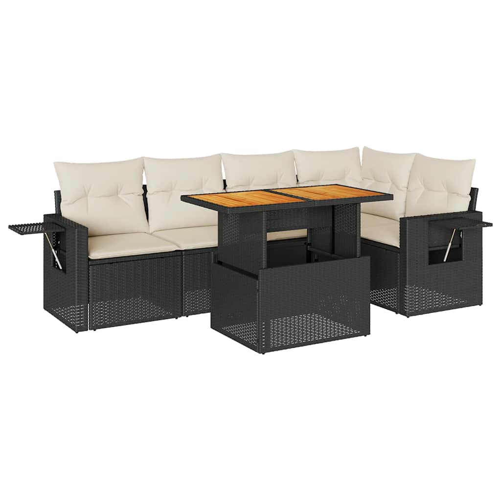 Salon de jardin 6 pcs avec coussins noir résine tressée