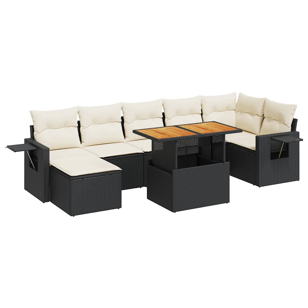 Salon de jardin 8 pcs avec coussins noir résine tressée