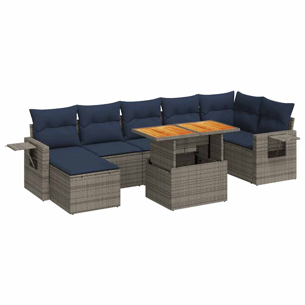 Salon de jardin 8 pcs avec coussins gris résine tressée