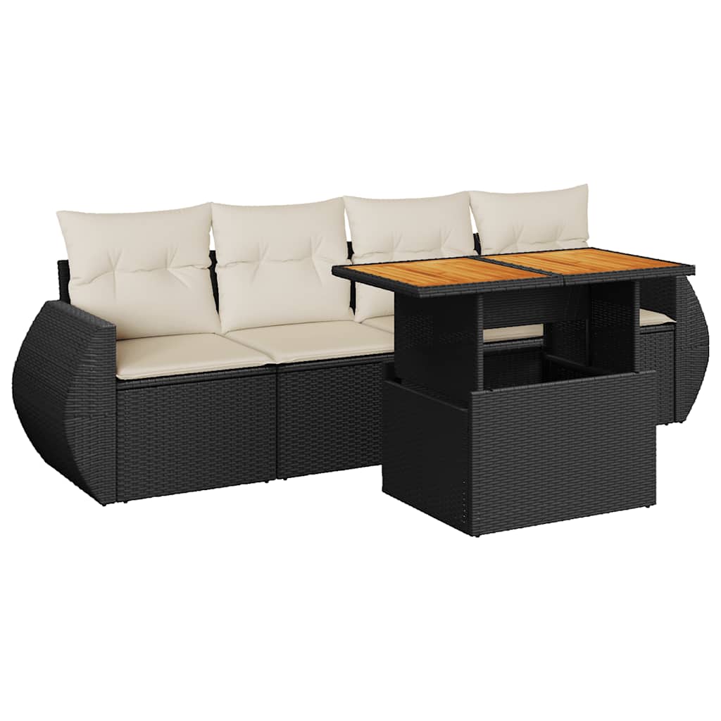 Salon de jardin 5 pcs avec coussins noir résine tressée