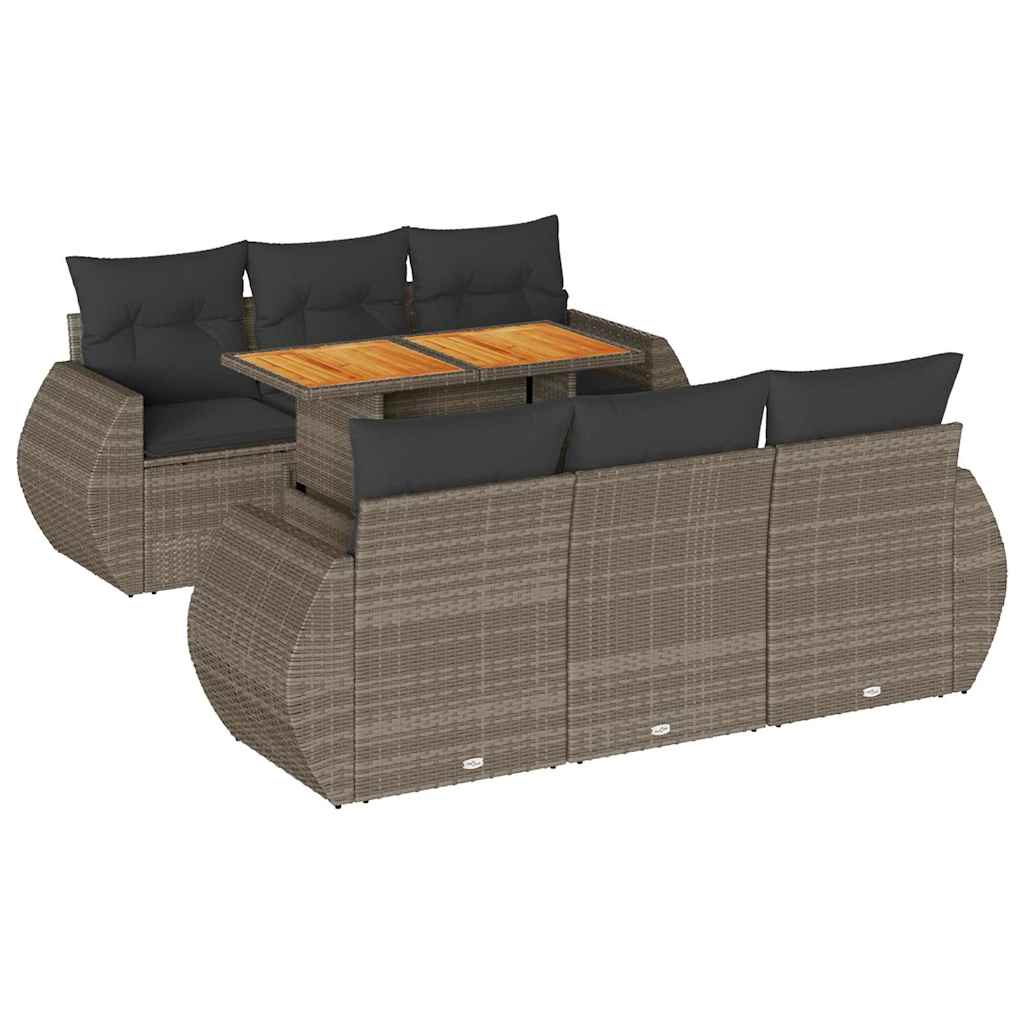 Salon de jardin avec coussins 7 pcs gris résine tressée