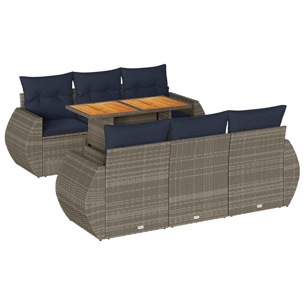 Salon de jardin avec coussins 7 pcs gris résine tressée