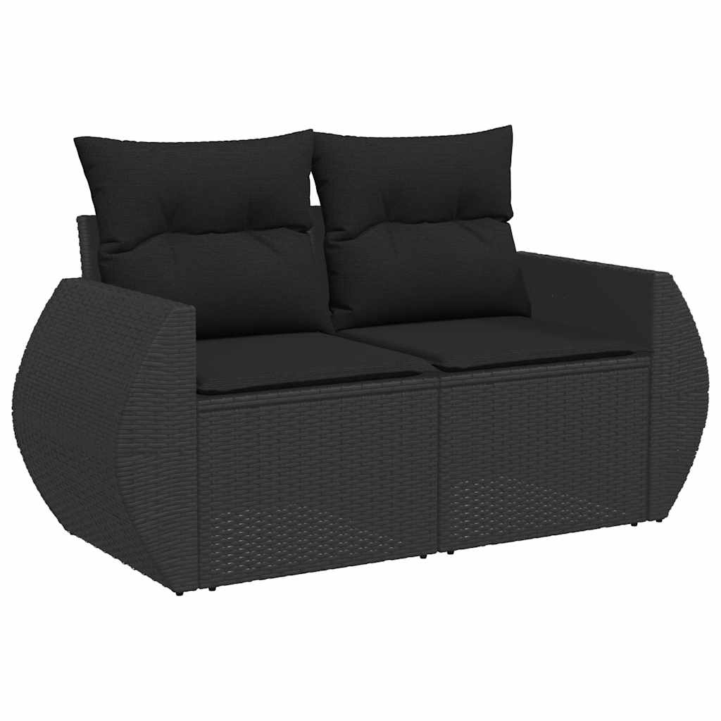 Salon de jardin 7 pcs avec coussins noir résine tressée