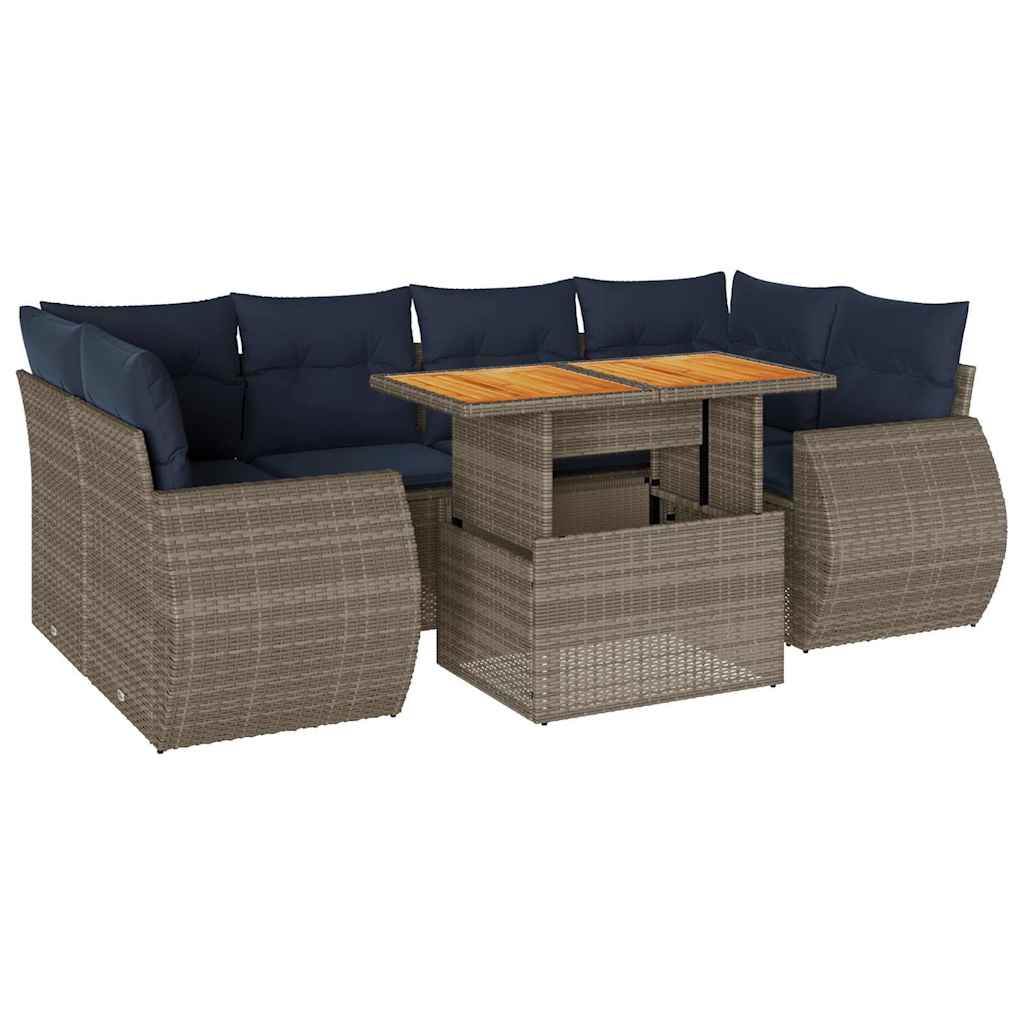 Salon de jardin avec coussins 7 pcs gris résine tressée