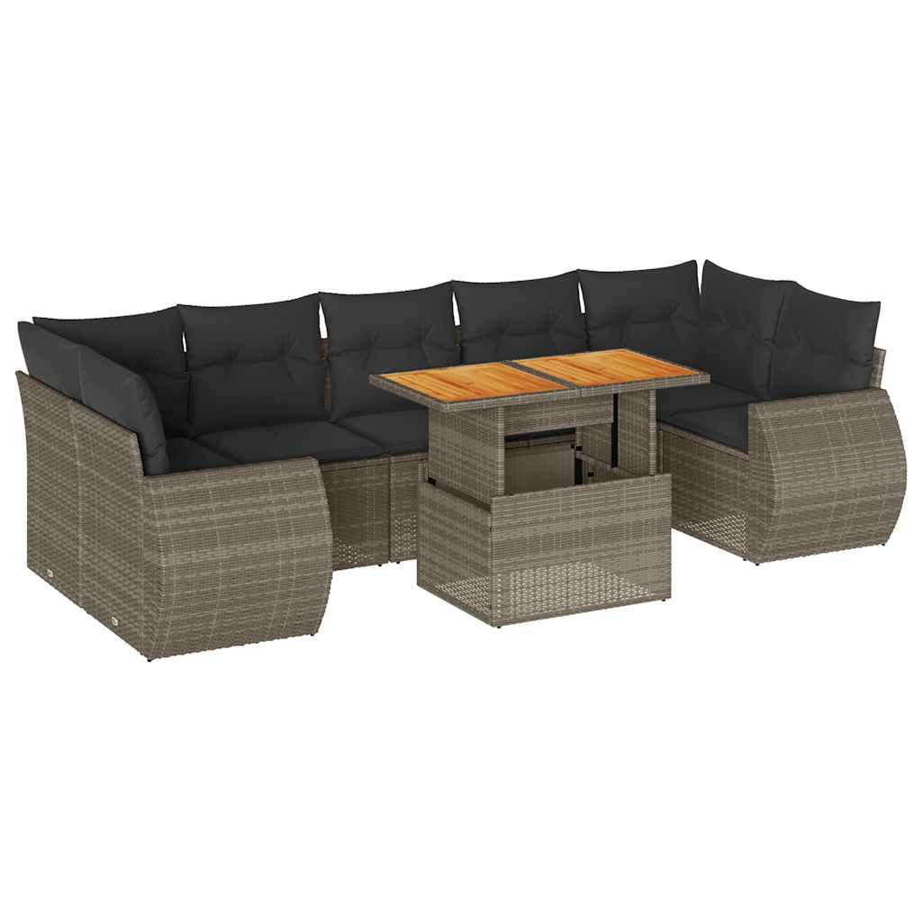 Salon de jardin 8 pcs avec coussins gris résine tressée