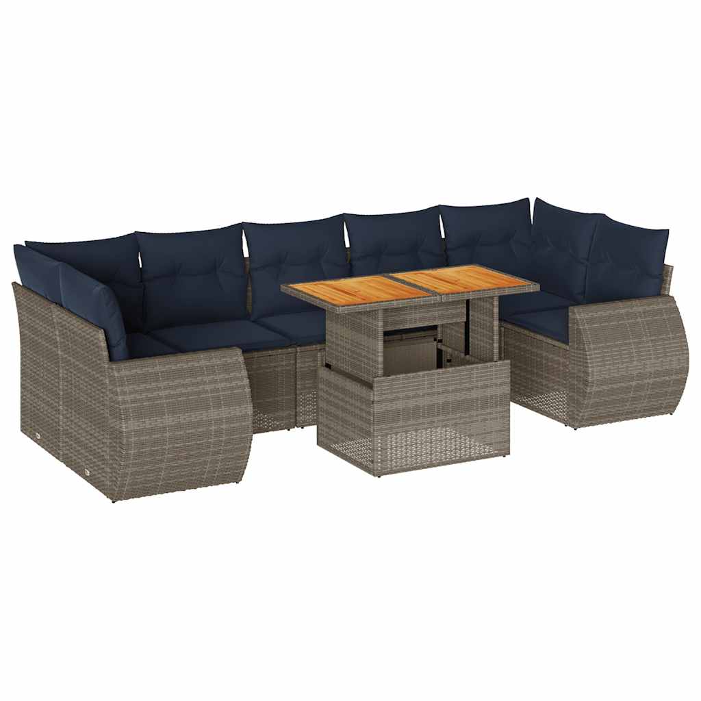Salon de jardin 8 pcs avec coussins gris résine tressée