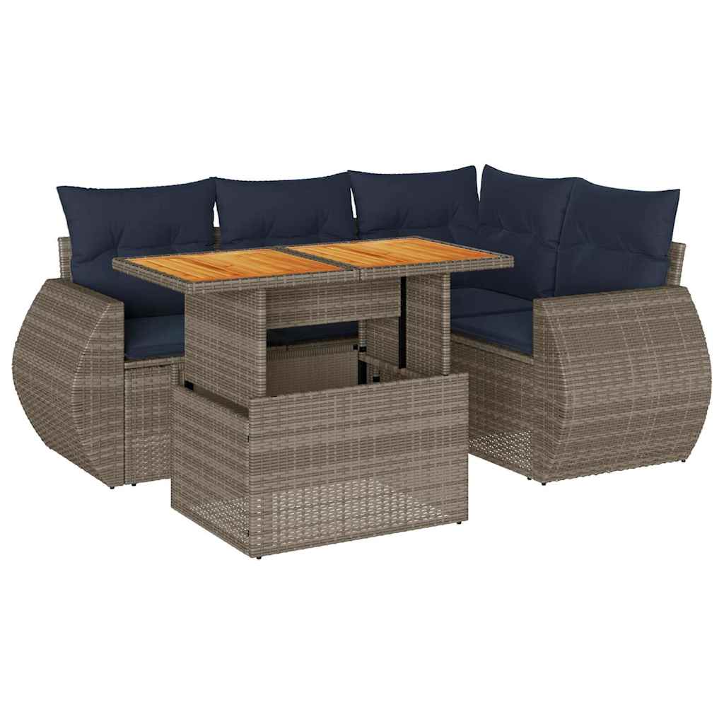 Salon de jardin 5 pcs avec coussins gris résine tressée