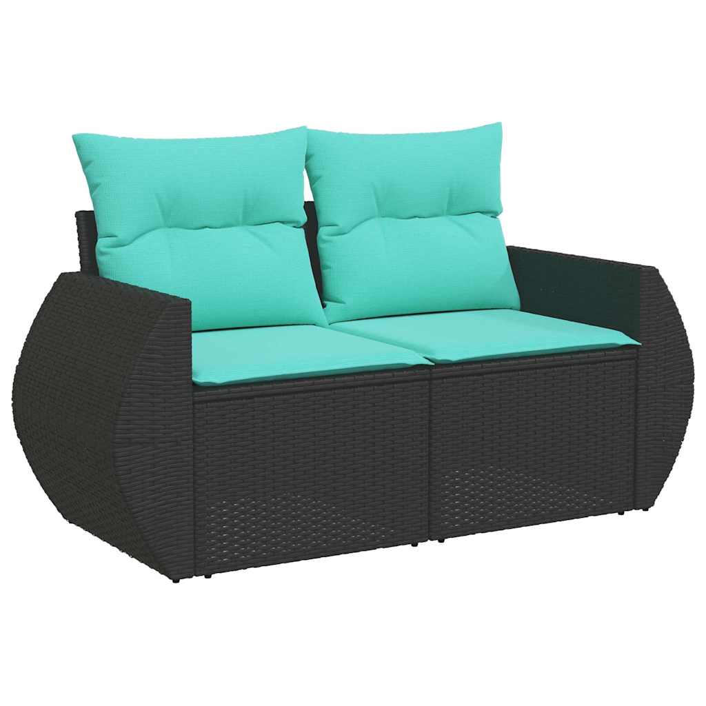 Salon de jardin 6 pcs avec coussins noir résine tressée