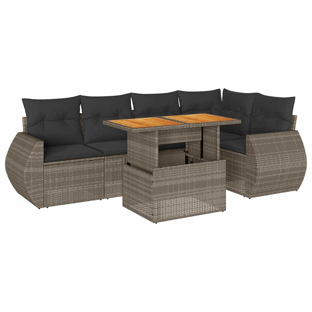 Salon de jardin 6 pcs avec coussins gris résine tressée
