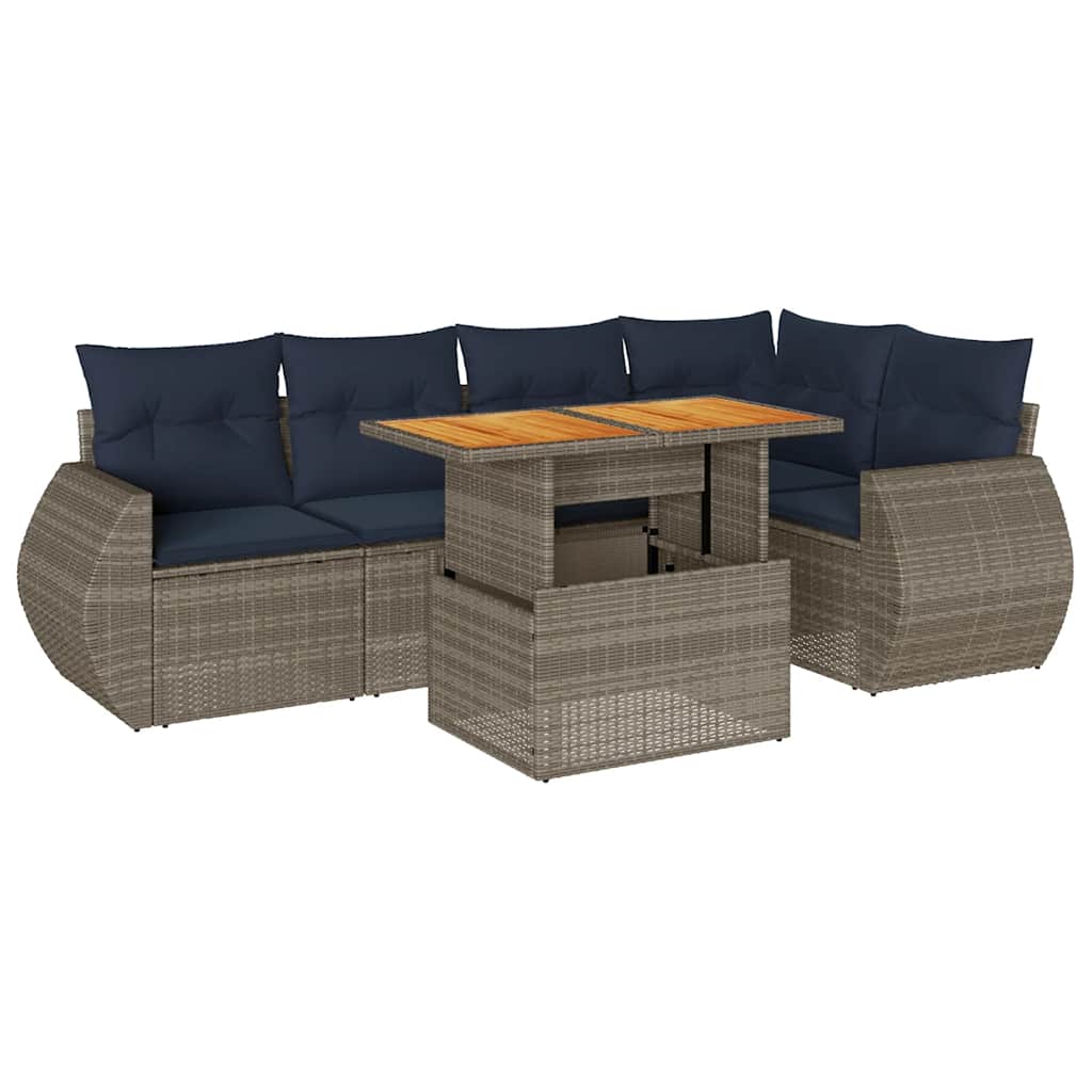 Salon de jardin 6 pcs avec coussins gris résine tressée