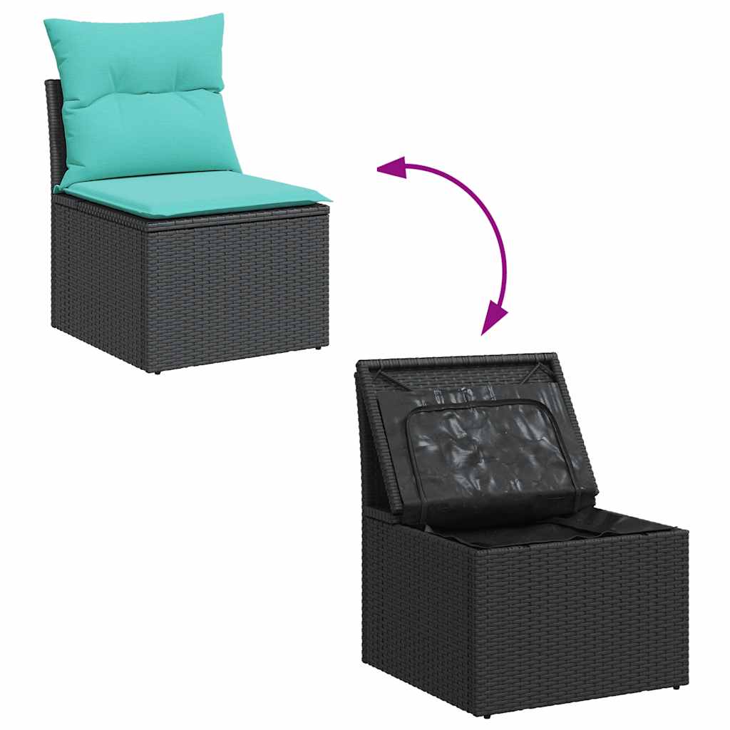 Salon de jardin 7 pcs avec coussins noir résine tressée