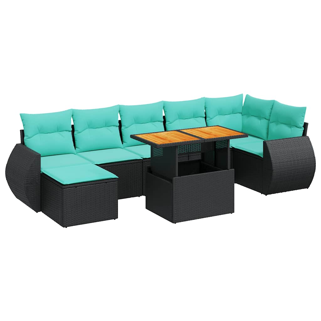 Salon de jardin 8 pcs avec coussins noir résine tressée