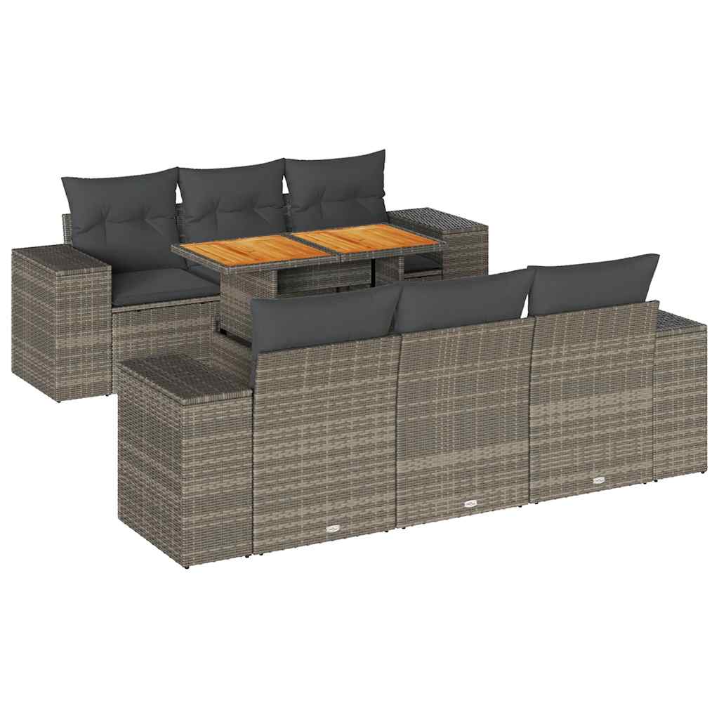 Salon de jardin avec coussins 7 pcs gris résine tressée