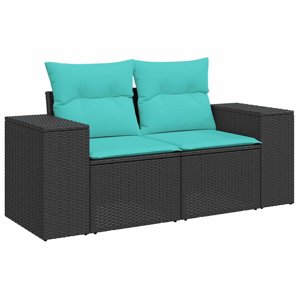 Salon de jardin 7 pcs avec coussins noir résine tressée